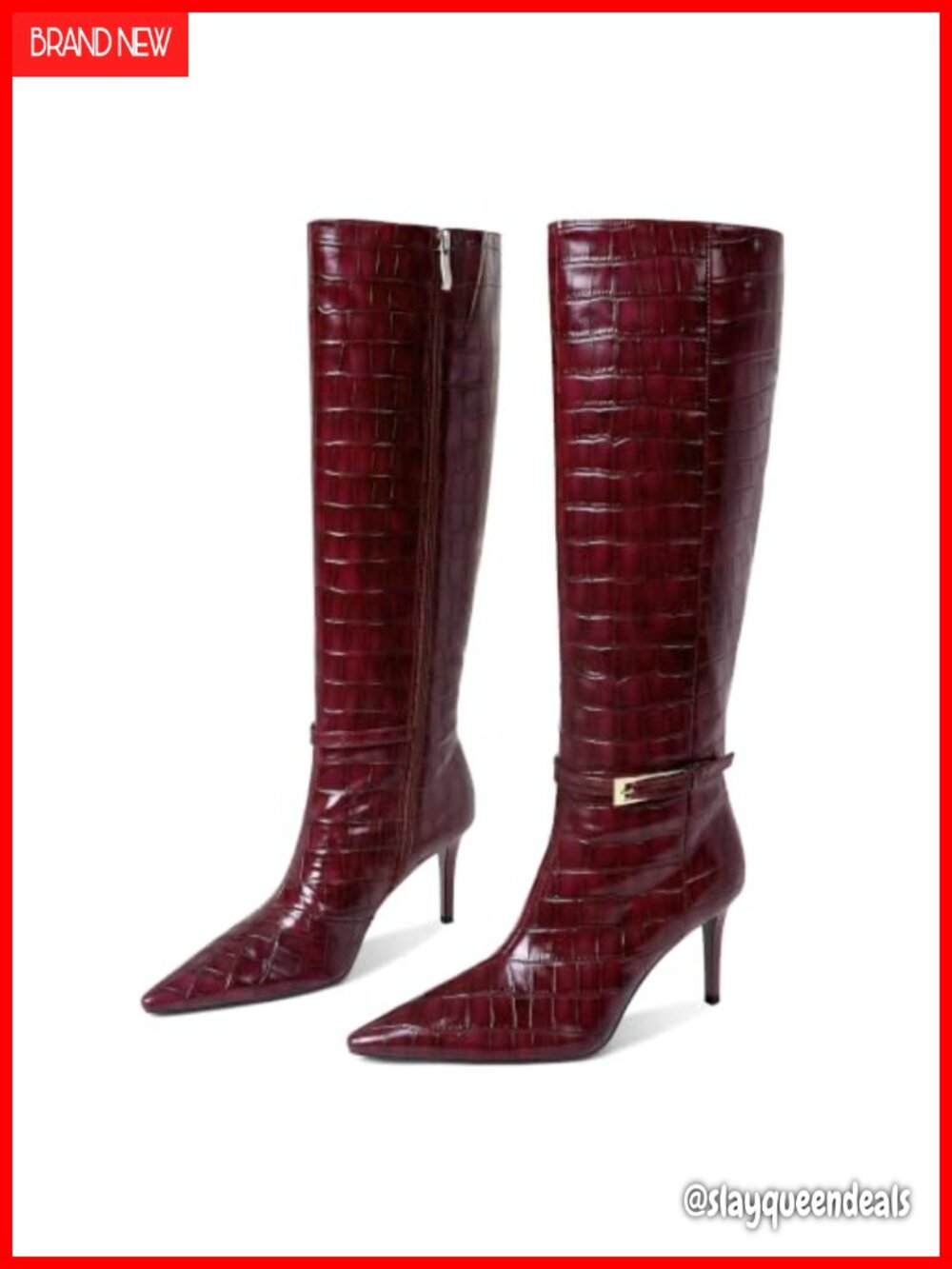 Women's Knee High Stiletto Heel Boots Faux Leather Pointed Toe